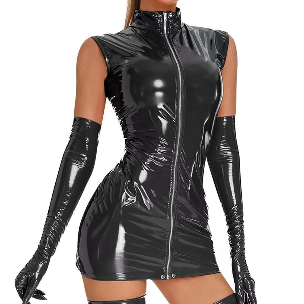 3846 Sexy Tank Leather Dress Gloves Not Included Wetlook Plus Size